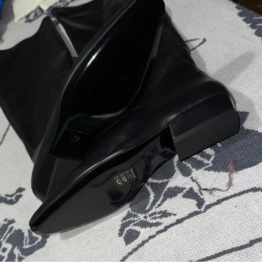 NEW Staud Wally Boot Flat Black Leather Size 37